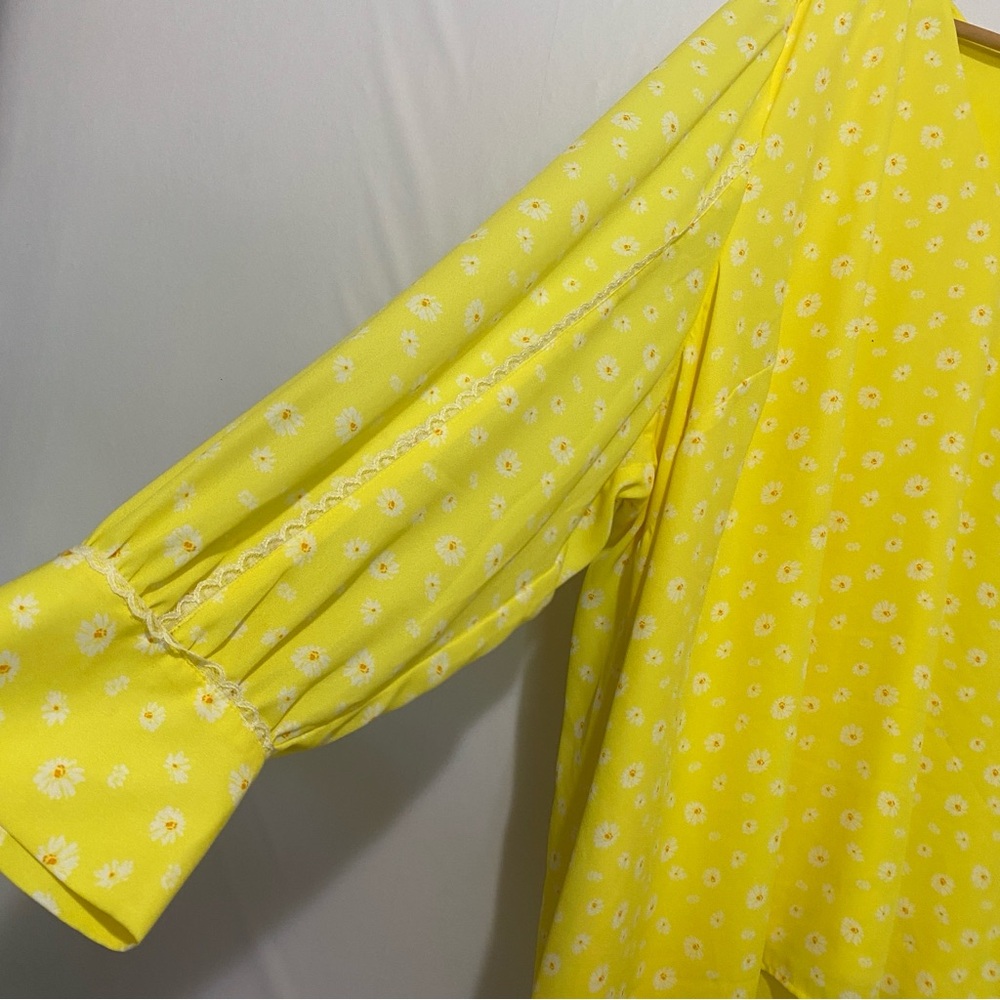 Jason Wu 4X Yellow Daisy Floral Blouse Long Sleeve V Neck Plus Size Top‎ - Picture 4 of 11